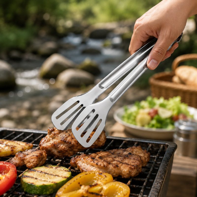 Mysterious premium stainless steel food tongs designed for durability and ease of use in the kitchen – Silver (18x 9cm)