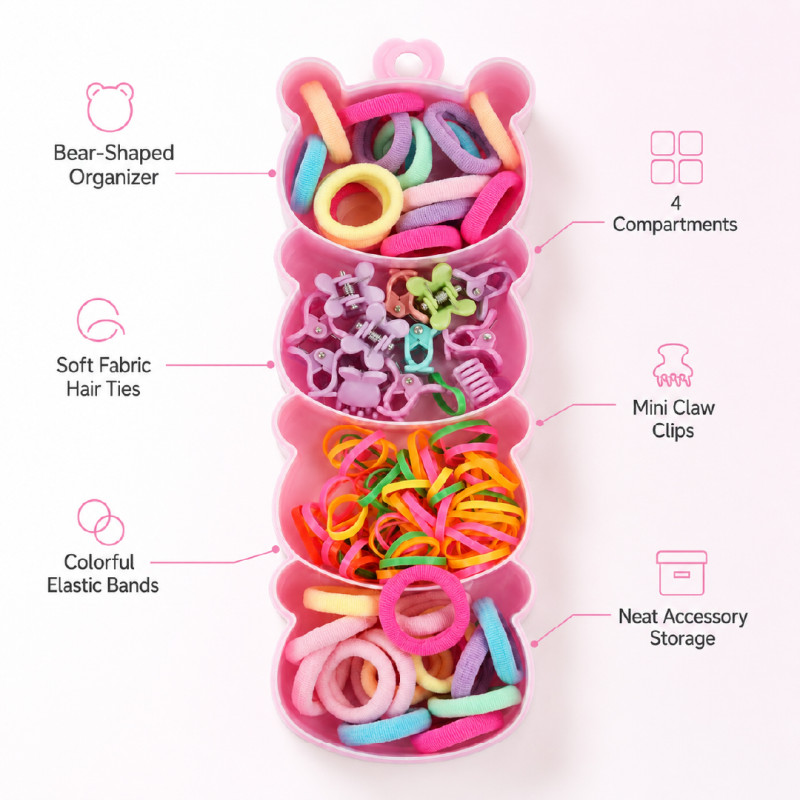Frictionless bear-shaped organizer is a multi-compartment storage solution designed for hair accessories – RGB (18 X 6 CM)