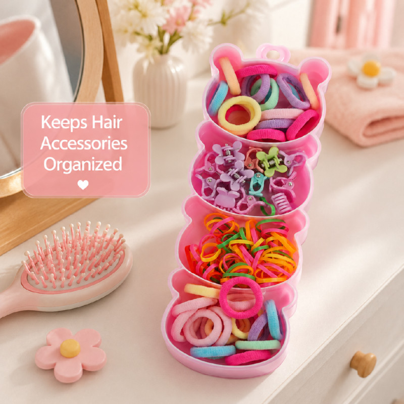 Frictionless bear-shaped organizer is a multi-compartment storage solution designed for hair accessories – RGB (18 X 6 CM)
