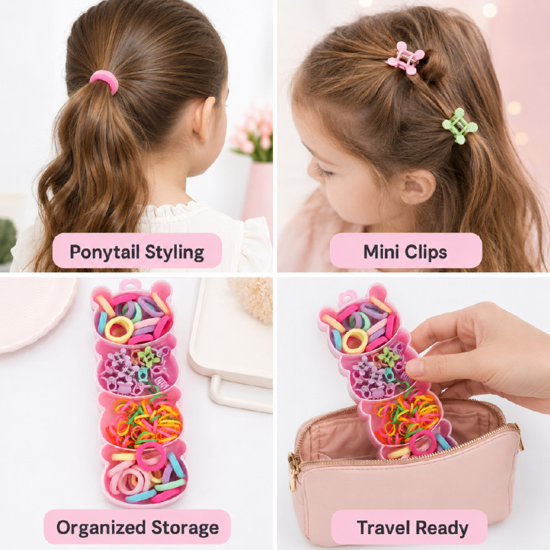 Frictionless bear-shaped organizer is a multi-compartment storage solution designed for hair accessories – RGB (18 X 6 CM)