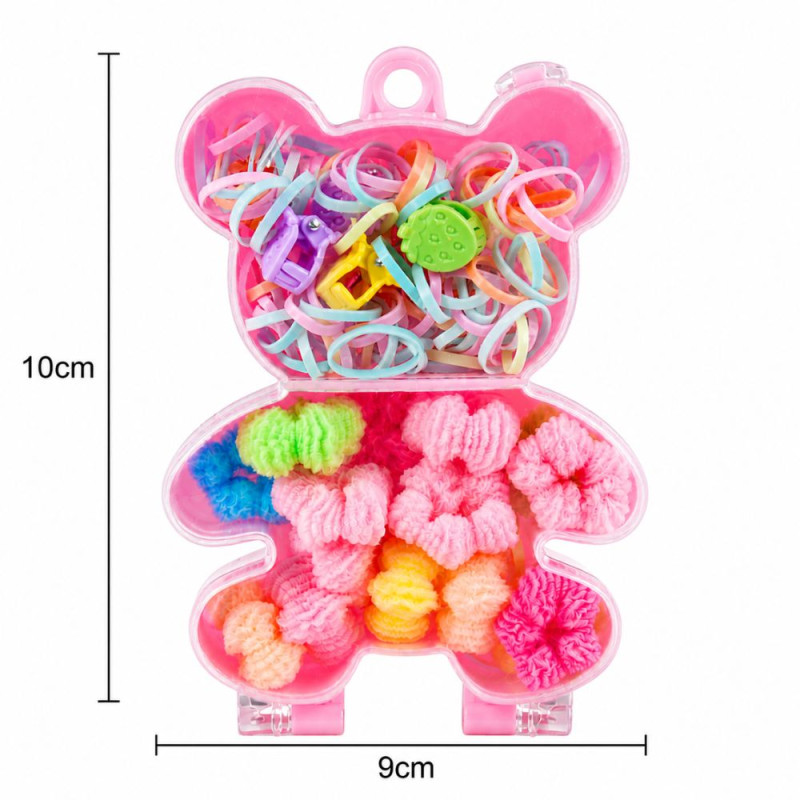 Professional Children’s Bear-Shaped Case with Hair Accessory Kit – Multicolor Mini Claw Clips, Bands & Ties (10cm)