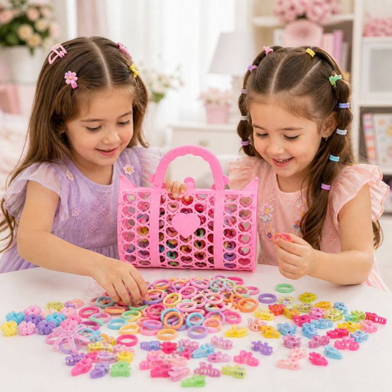Professional Children’s Princess Beauty Hair Accessory Set – Lattice Handbag Storage (20cm)
