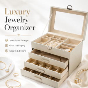 Bespoke luxury jewelry organizer for storing and displaying jewelry – Ivory (20 x 25 x 18cm)