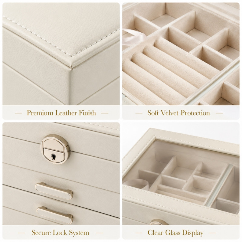 Bespoke luxury jewelry organizer for storing and displaying jewelry – Ivory (20 x 25 x 18cm)