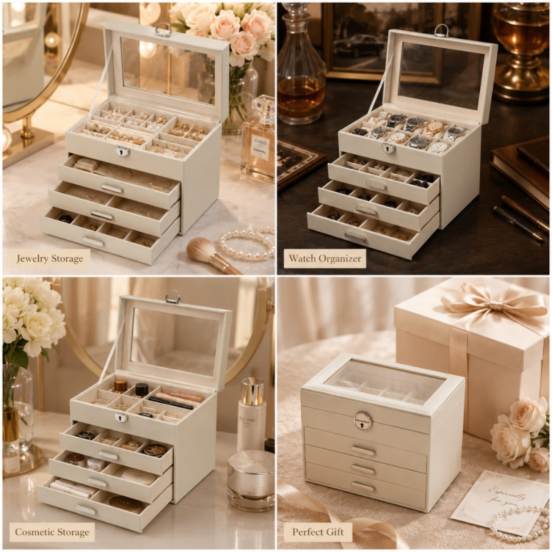 Bespoke luxury jewelry organizer for storing and displaying jewelry – Ivory (20 x 25 x 18cm)