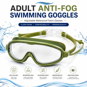 Sleek Swimming Goggles with Anti-Fog Lens and Adjustable Strap – Olive (19 x 5.5cm)