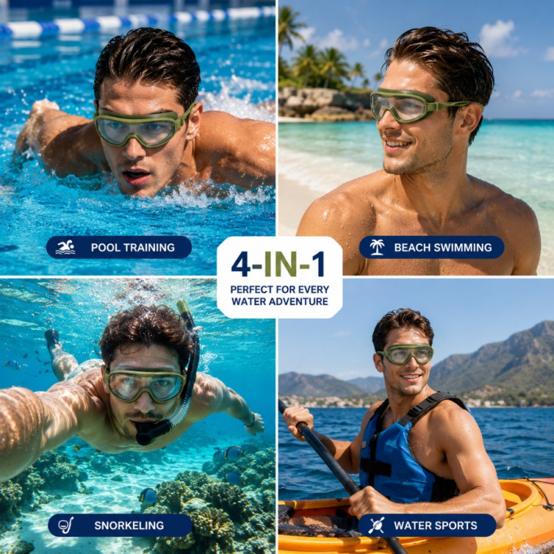Sleek Swimming Goggles with Anti-Fog Lens and Adjustable Strap – Olive (19 x 5.5cm)
