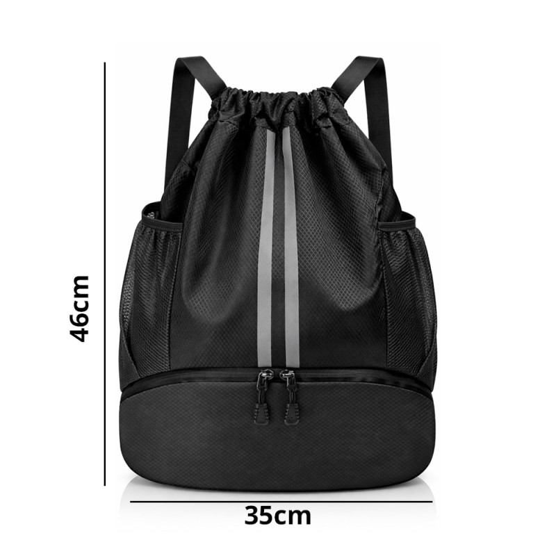 Reflective Stripe Lightweight Nylon Drawstring Backpack – 46cm