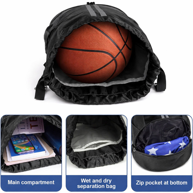 Reflective Stripe Lightweight Nylon Drawstring Backpack – 46cm