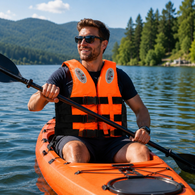 Bold High-Visibility Orange Adult Safety Life Jacket with Adjustable Buckles – Orange & Black (58 x 48cm)