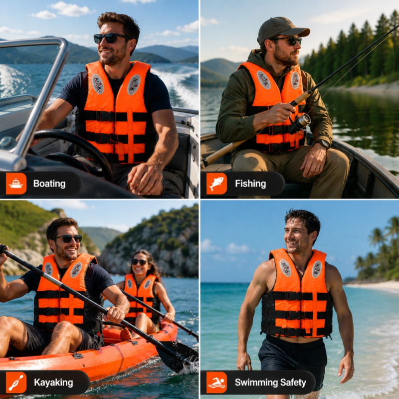 Bold High-Visibility Orange Adult Safety Life Jacket with Adjustable Buckles – Orange & Black (58 x 48cm)