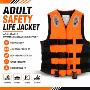 Reliable Vibrant Orange Adult Life Jacket with Adjustable Buckles and Reflective Details – Orange & Black (50 x 40cm)