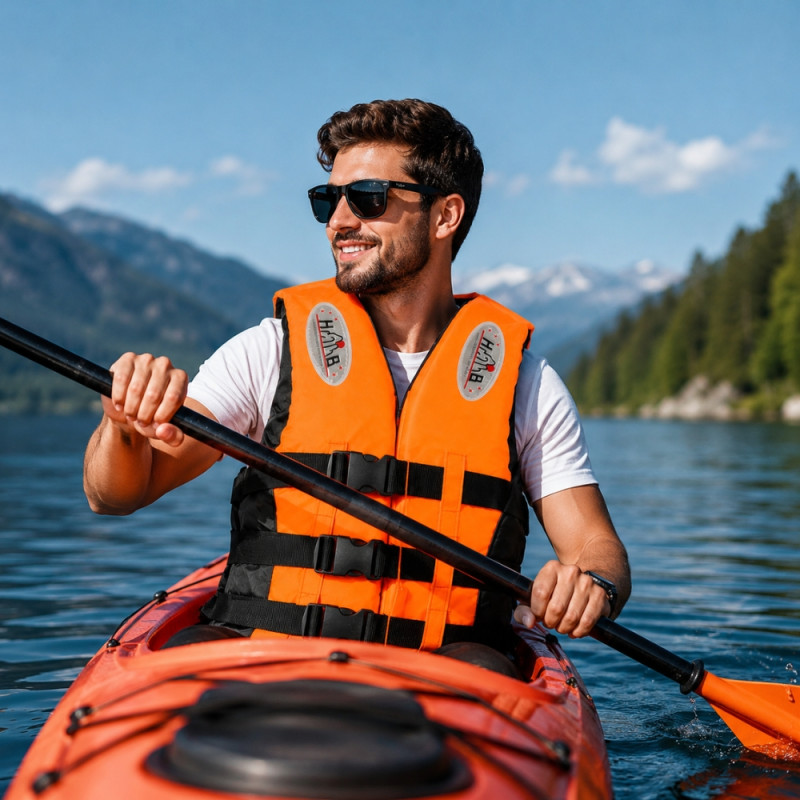 Reliable Vibrant Orange Adult Life Jacket with Adjustable Buckles and Reflective Details – Orange & Black (50 x 40cm)