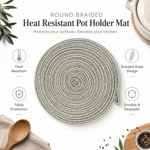 Bespoke durable, woven cotton rope mats designed for heat resistance and table protection – Black & White (29.5cm)
