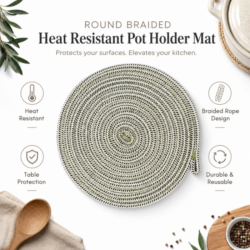 Bespoke durable, woven cotton rope mats designed for heat resistance and table protection – Black & White (29.5cm)