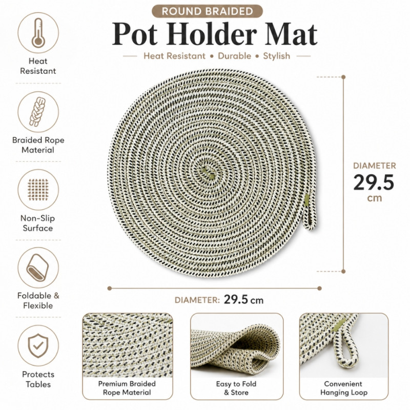 Bespoke durable, woven cotton rope mats designed for heat resistance and table protection – Black & White (29.5cm)