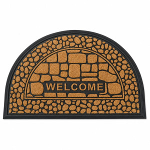 Professional Semicircular "Welcome" Entrance Doormat – Brown & Black Rubber/Coir (90cm)