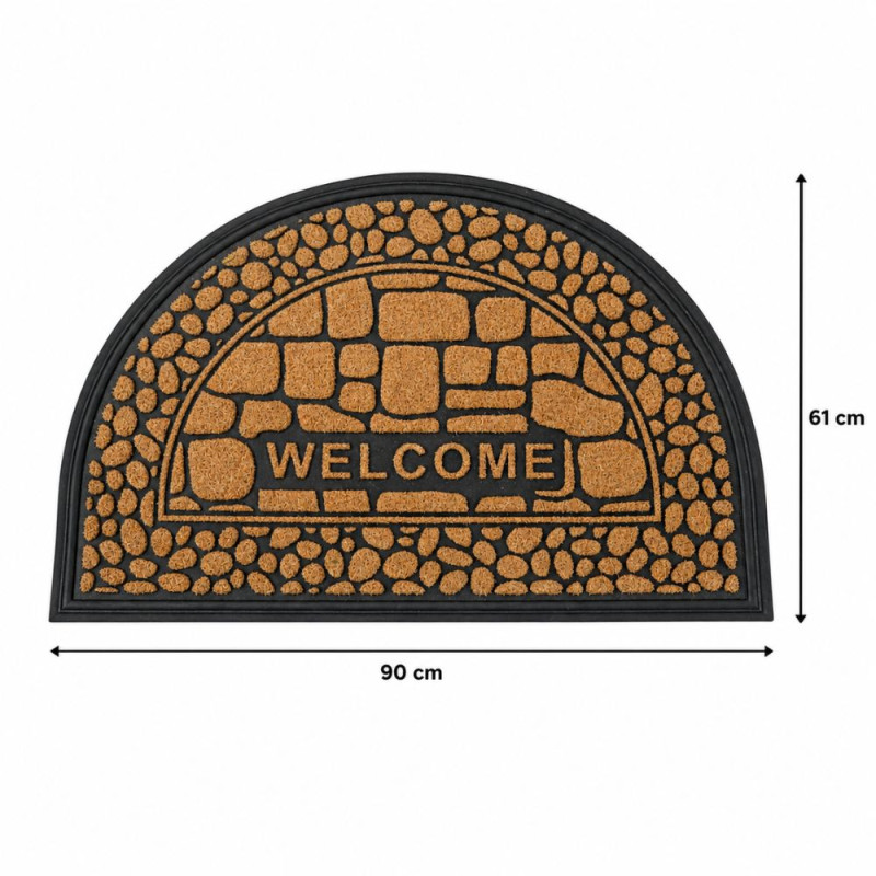 Professional Semicircular "Welcome" Entrance Doormat – Brown & Black Rubber/Coir (90cm)