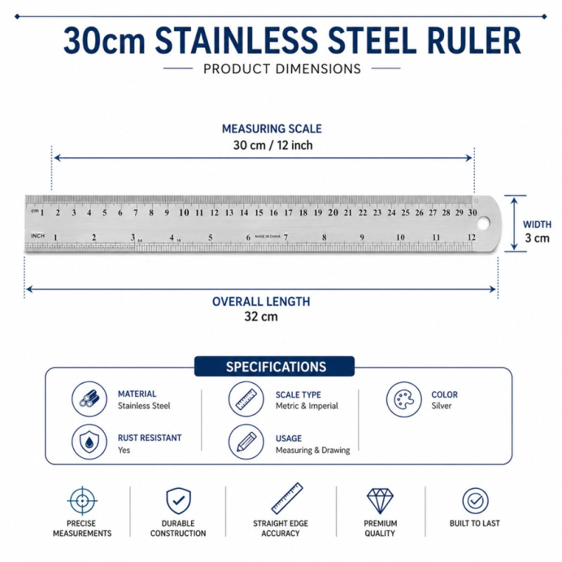 Quality ruler – Silver Premium Quality (30cm)