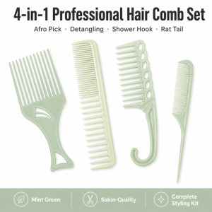 Professional 4-Piece Sage Green Hair Styling Comb Set