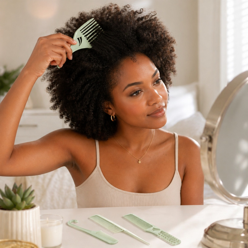 Professional 4-Piece Sage Green Hair Styling Comb Set