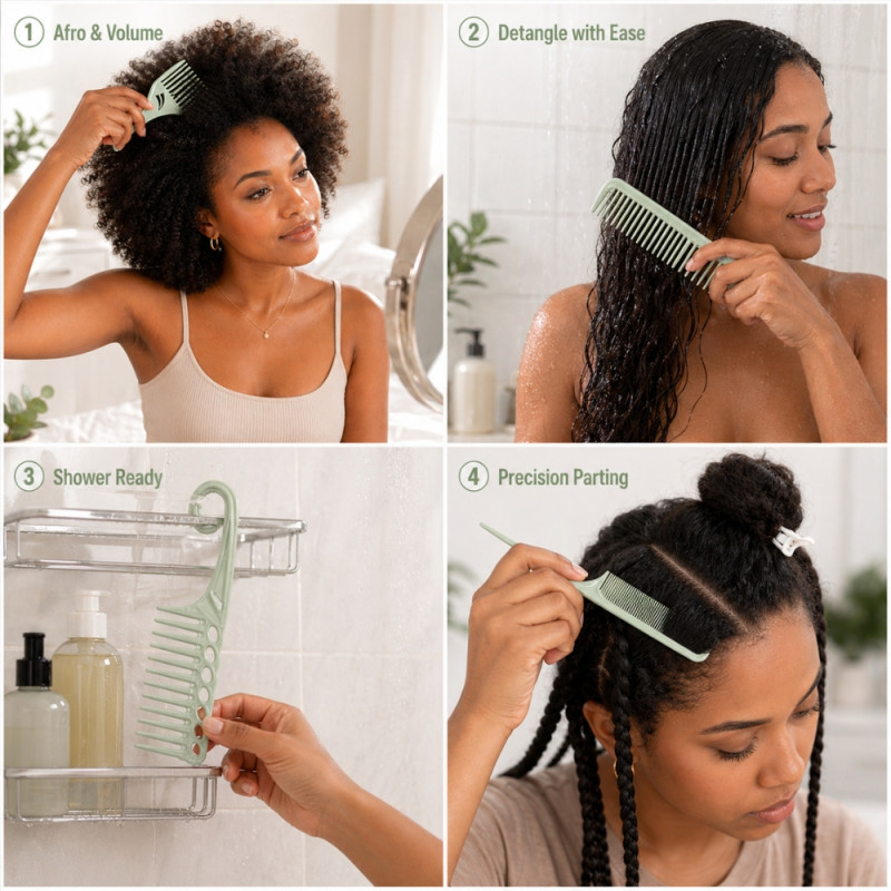 Professional 4-Piece Sage Green Hair Styling Comb Set