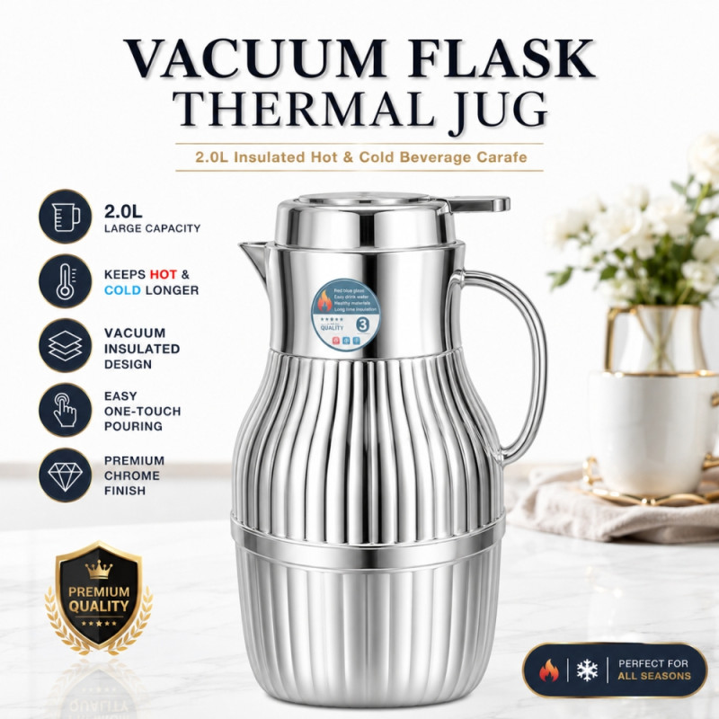 Premium Insulated Vacuum Flask Set – silver Arabic Coffee Style (31x10cm)