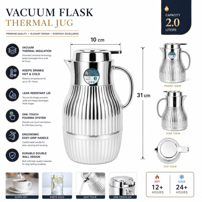 Premium Insulated Vacuum Flask Set – silver Arabic Coffee Style (31x10cm)