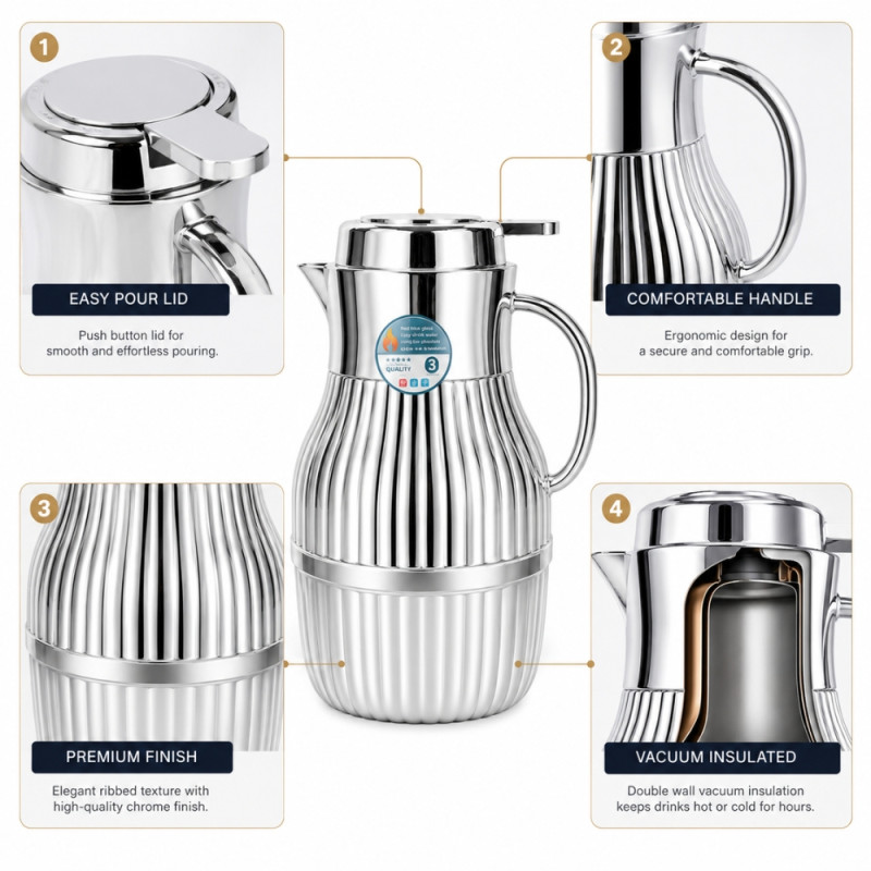 Premium Insulated Vacuum Flask Set – silver Arabic Coffee Style (31x10cm)