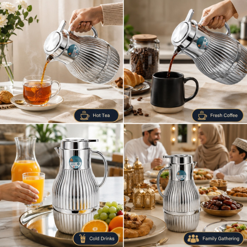 Premium Insulated Vacuum Flask Set – silver Arabic Coffee Style (31x10cm)