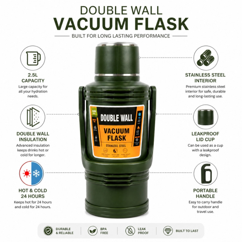 Professional Hiking Vacuum Flask – Forest Green (41cm)