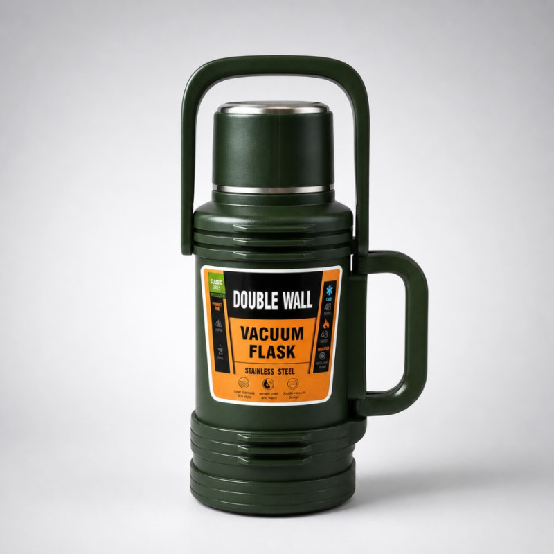 Professional Double-Wall Vacuum Flask – Forest Green Stainless Steel (36.5cm)