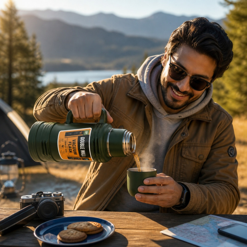 Professional Double-Wall Vacuum Flask – Forest Green Stainless Steel (36.5cm)