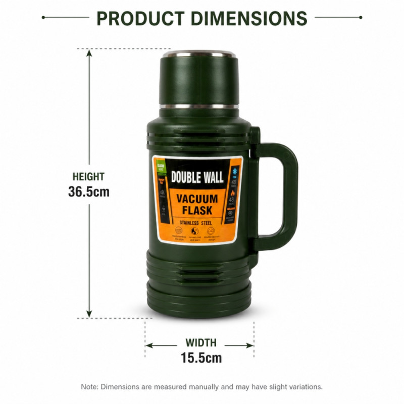 Professional Double-Wall Vacuum Flask – Forest Green Stainless Steel (36.5cm)
