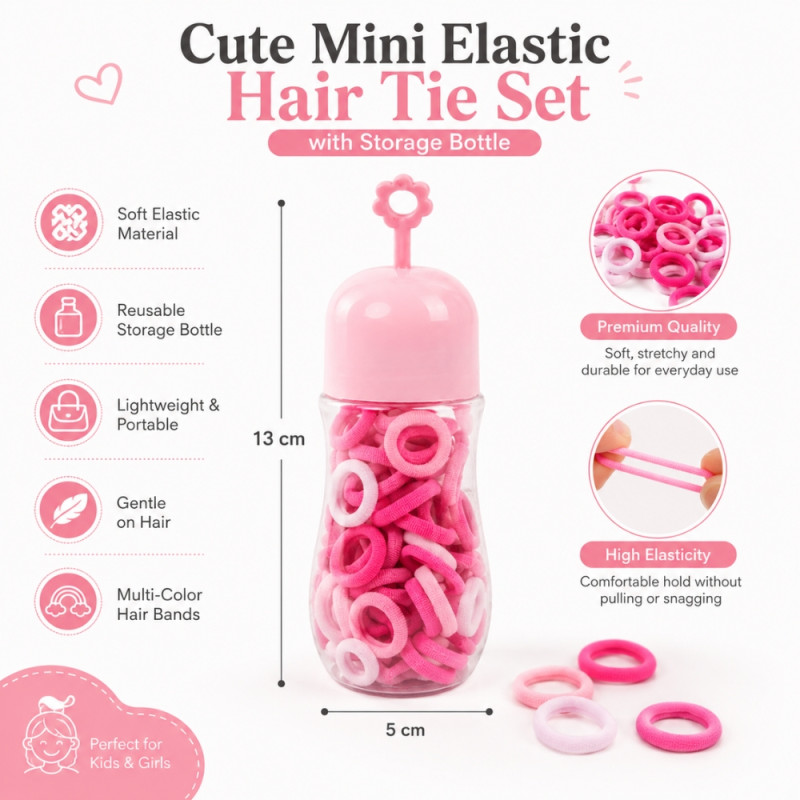 Elegant mini hair ties in a pink storage container featuring a cute daisy-shaped handle – white &amp; Pink (13 x 5cm)