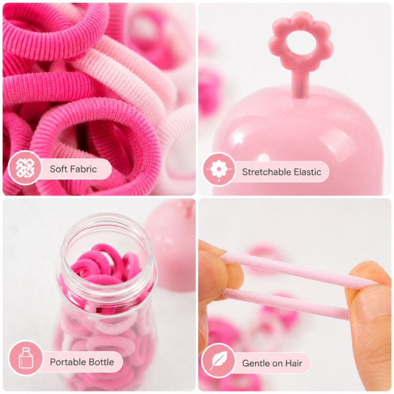 Elegant mini hair ties in a pink storage container featuring a cute daisy-shaped handle – white &amp; Pink (13 x 5cm)