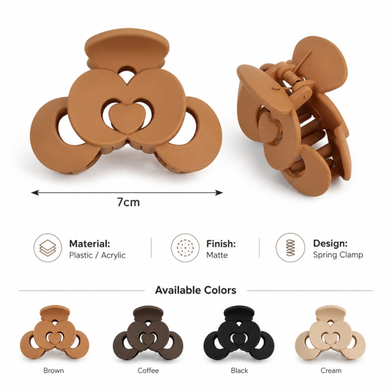 Balanced 12-piece set of matte heart-shaped hair claw clips available in various neutral colors – Multi Color (7cm)