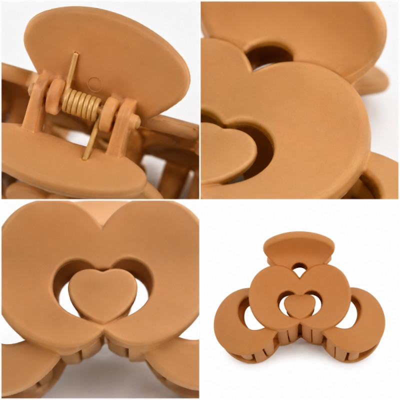 Balanced 12-piece set of matte heart-shaped hair claw clips available in various neutral colors – Multi Color (7cm)