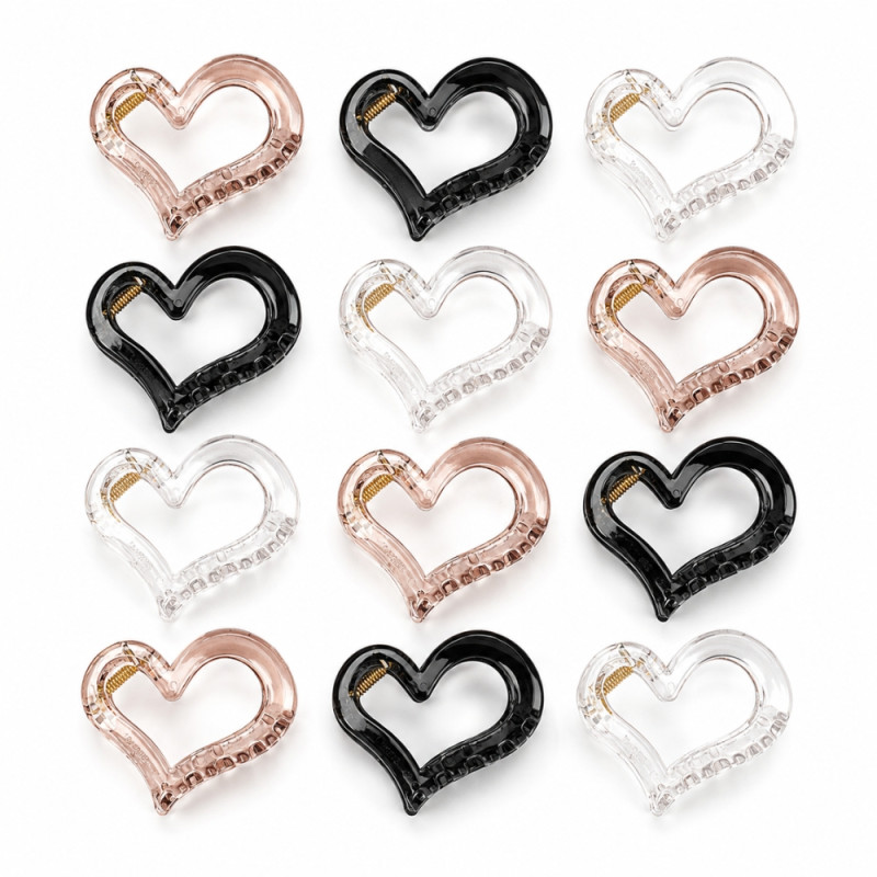 Empowering 12-piece set of transparent acrylic heart-shaped hair claw clips – Gray Orange (12PCS)