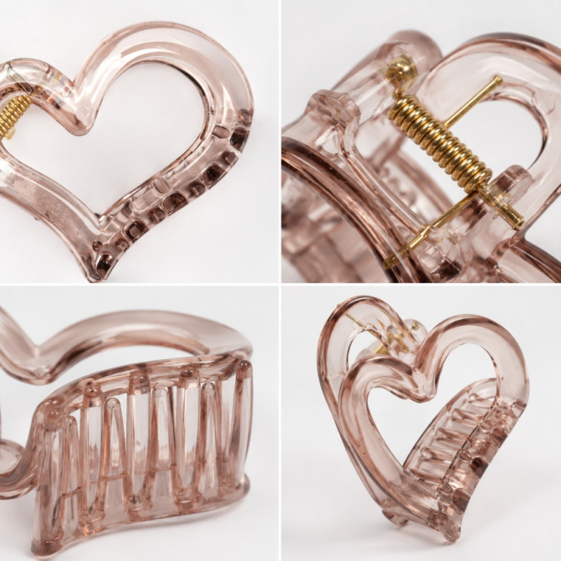 Empowering 12-piece set of transparent acrylic heart-shaped hair claw clips – Gray Orange (12PCS)
