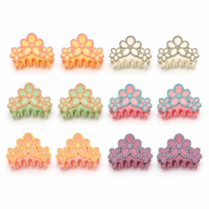 Edgy 12-piece set of flower-shaped matte finish hair claw clips featuring assorted pastel colors – Multi Color (12PCS)