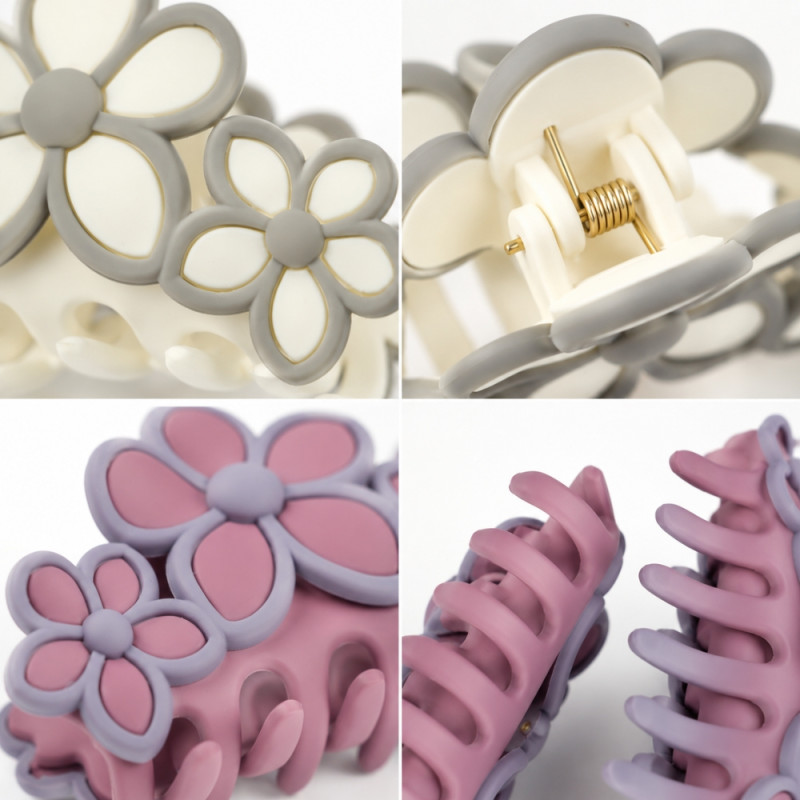 Edgy 12-piece set of flower-shaped matte finish hair claw clips featuring assorted pastel colors – Multi Color (12PCS)