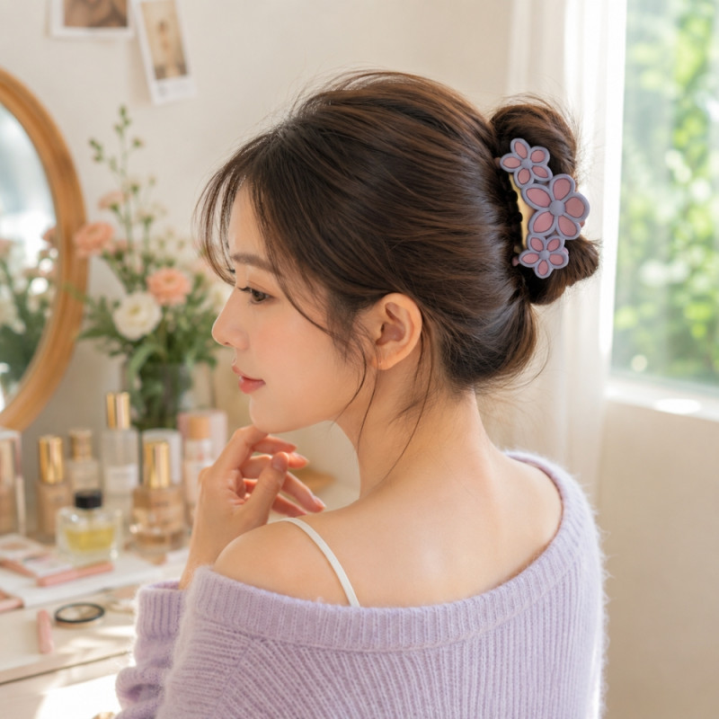 Edgy 12-piece set of flower-shaped matte finish hair claw clips featuring assorted pastel colors – Multi Color (12PCS)