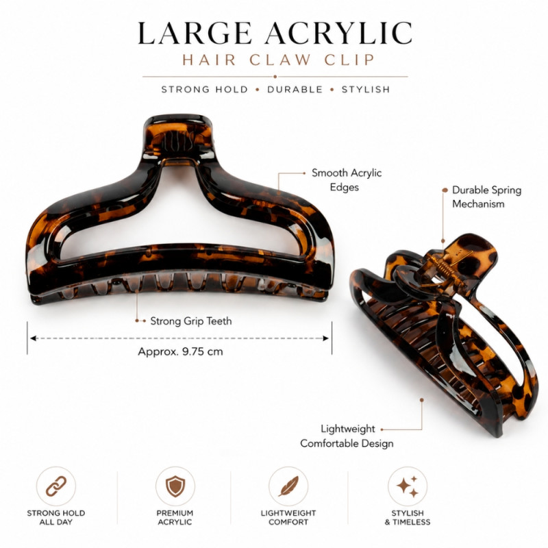 Direct brown tortoiseshell hair claw clip – Black & Brown (9.75cm)