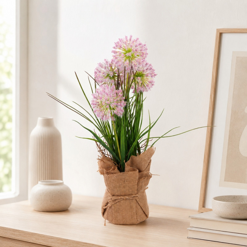 Elegant Burlap Pot - Artificial Flower - Multicolor (H-40 Cm X W-14 Cm)