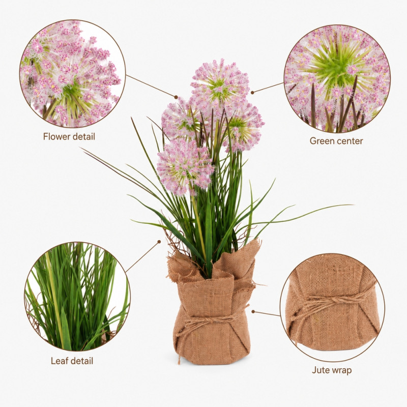 Elegant Burlap Pot - Artificial Flower - Multicolor (H-40 Cm X W-14 Cm)