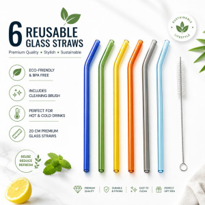 Crystal Clear Glass Tumbler Set – Multi color Premium Quality (6pcs)