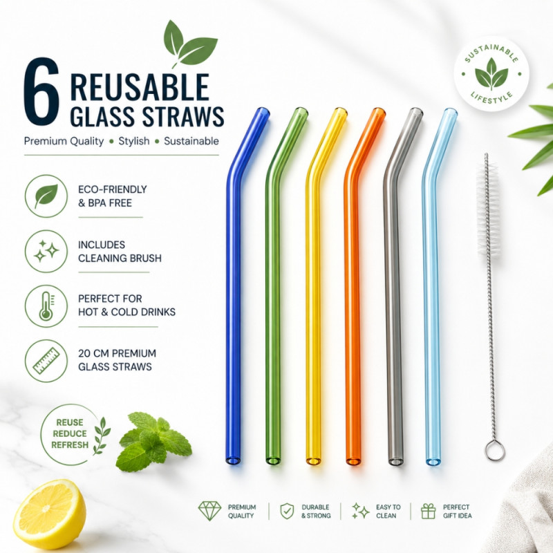 Crystal Clear Glass Tumbler Set – Multi color Premium Quality (6pcs)