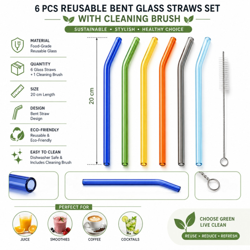 Crystal Clear Glass Tumbler Set – Multi color Premium Quality (6pcs)