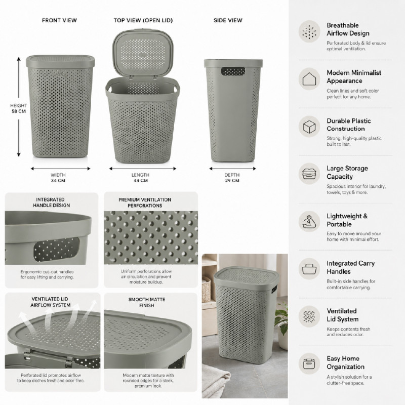 Large Plastic Laundry Basket with Lid
